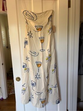 Strapless Cream Maxi Dress with Cocktail Print